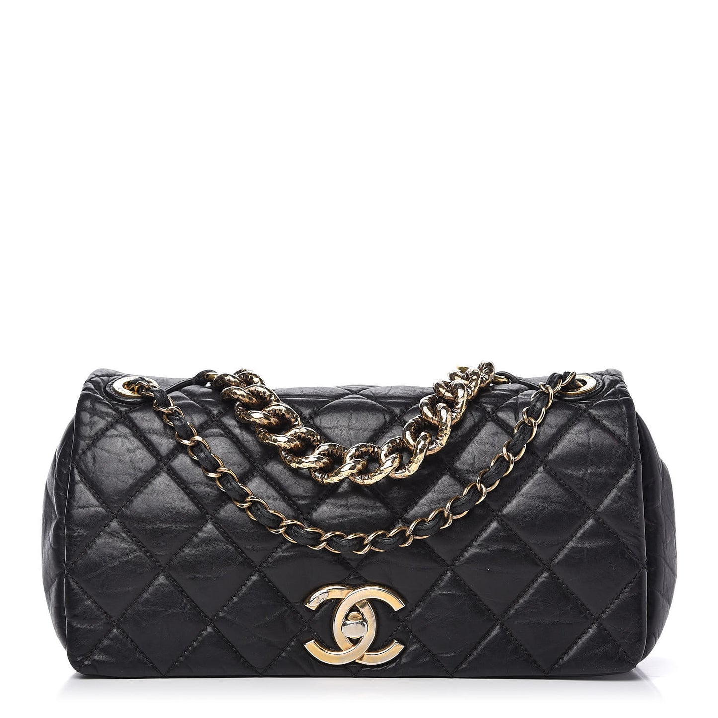 Aged Calfskin Quilted Medium Pondichery Flap Black