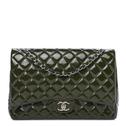 Chanel Patent Quilted Maxi Double Flap Dark Green 1 of 10