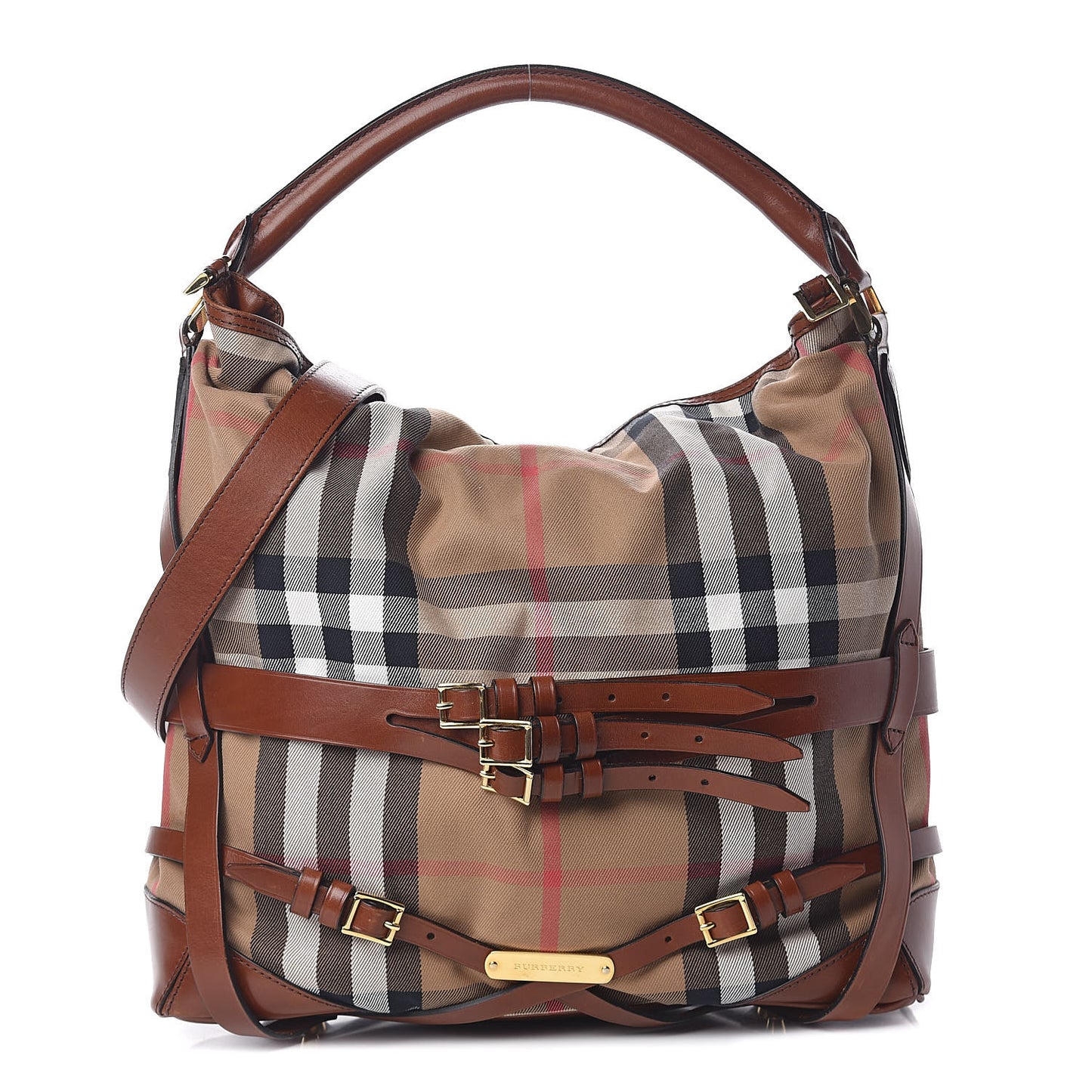 House Check Bridle Calfskin Medium Gosford Hobo Dark Tan