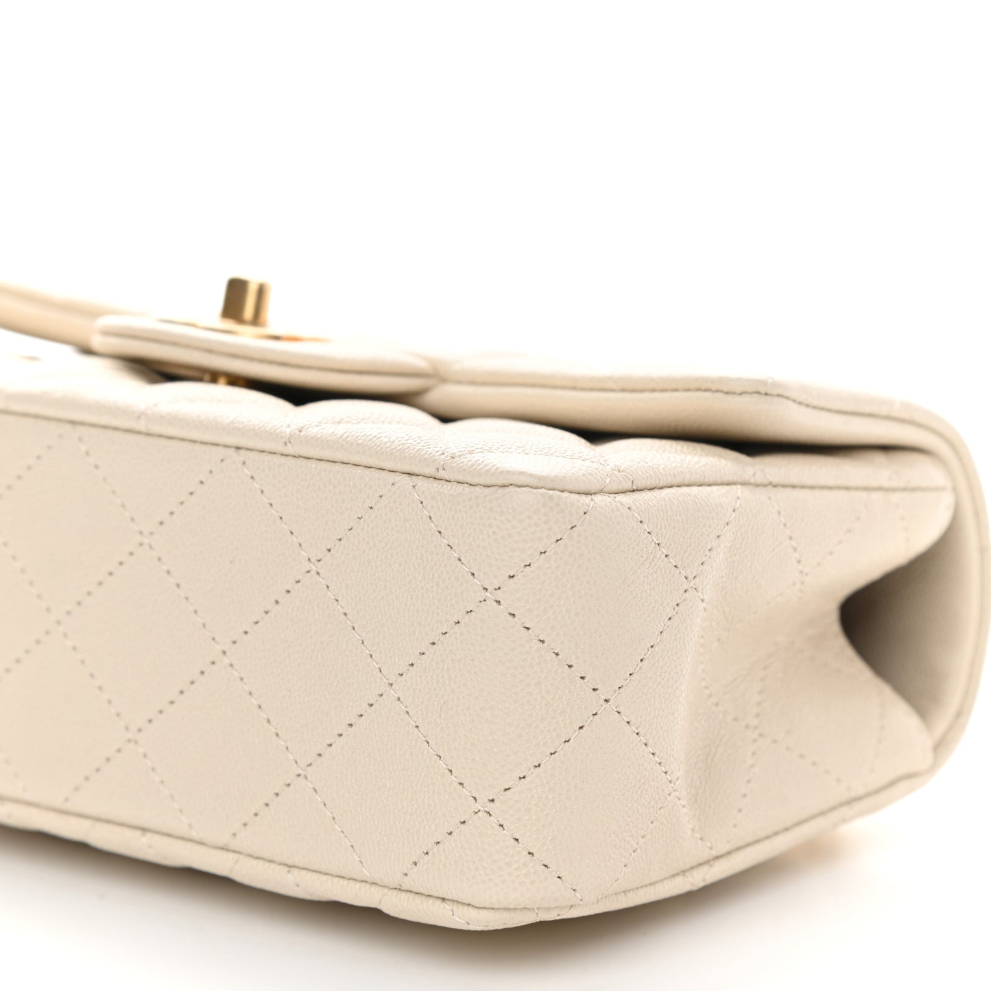 Caviar Quilted Mini Top Handle Rectangular Flap Beige