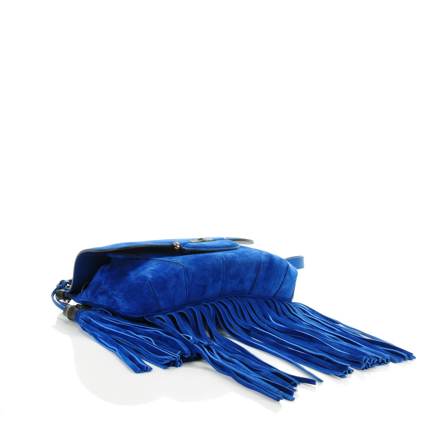 Gucci Suede Medium Nouveau Fringe Shoulder Bag Blue 4 of 6
