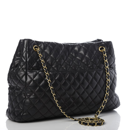 Chanel Lambskin Quilted Large Fluffy CC Shopping Tote Black 3 of 9