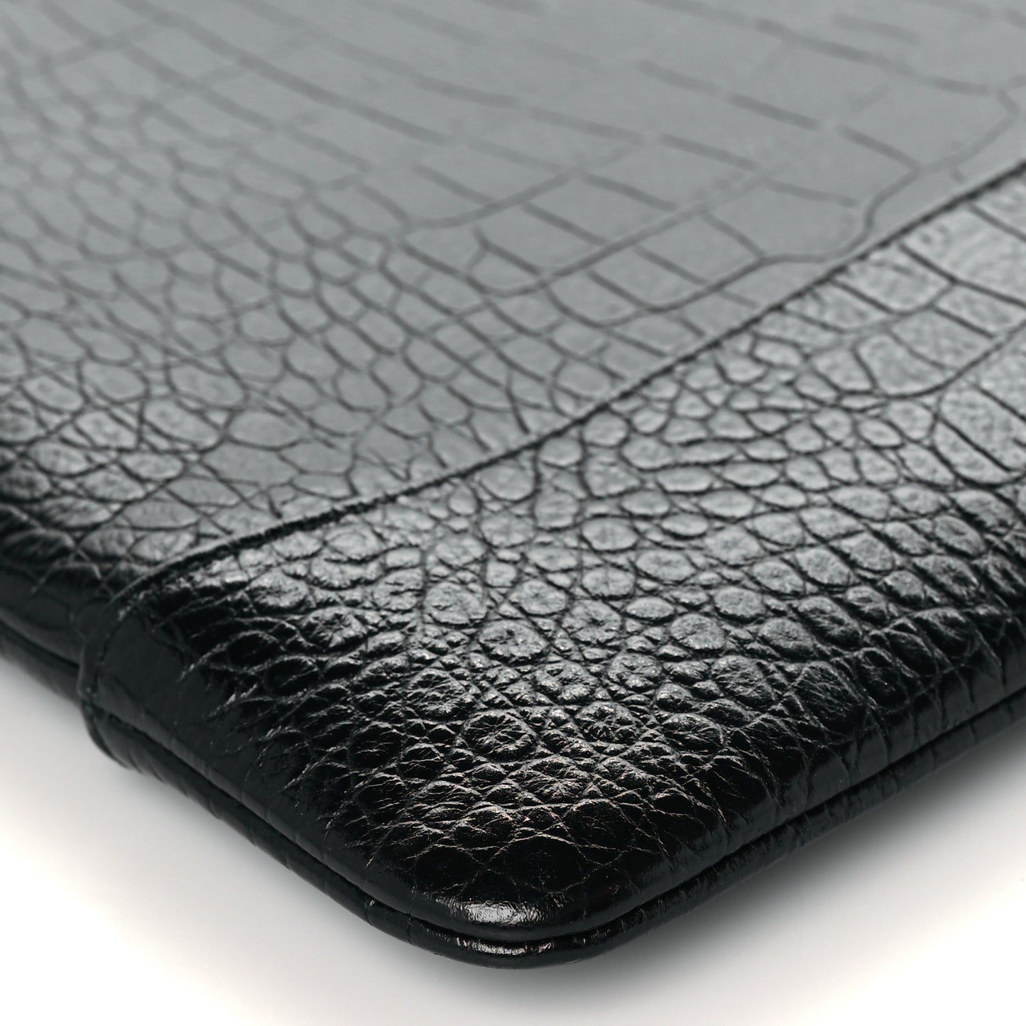Calfskin Crocodile Embossed Quilted Medium Gabrielle Cosmetic Case Black