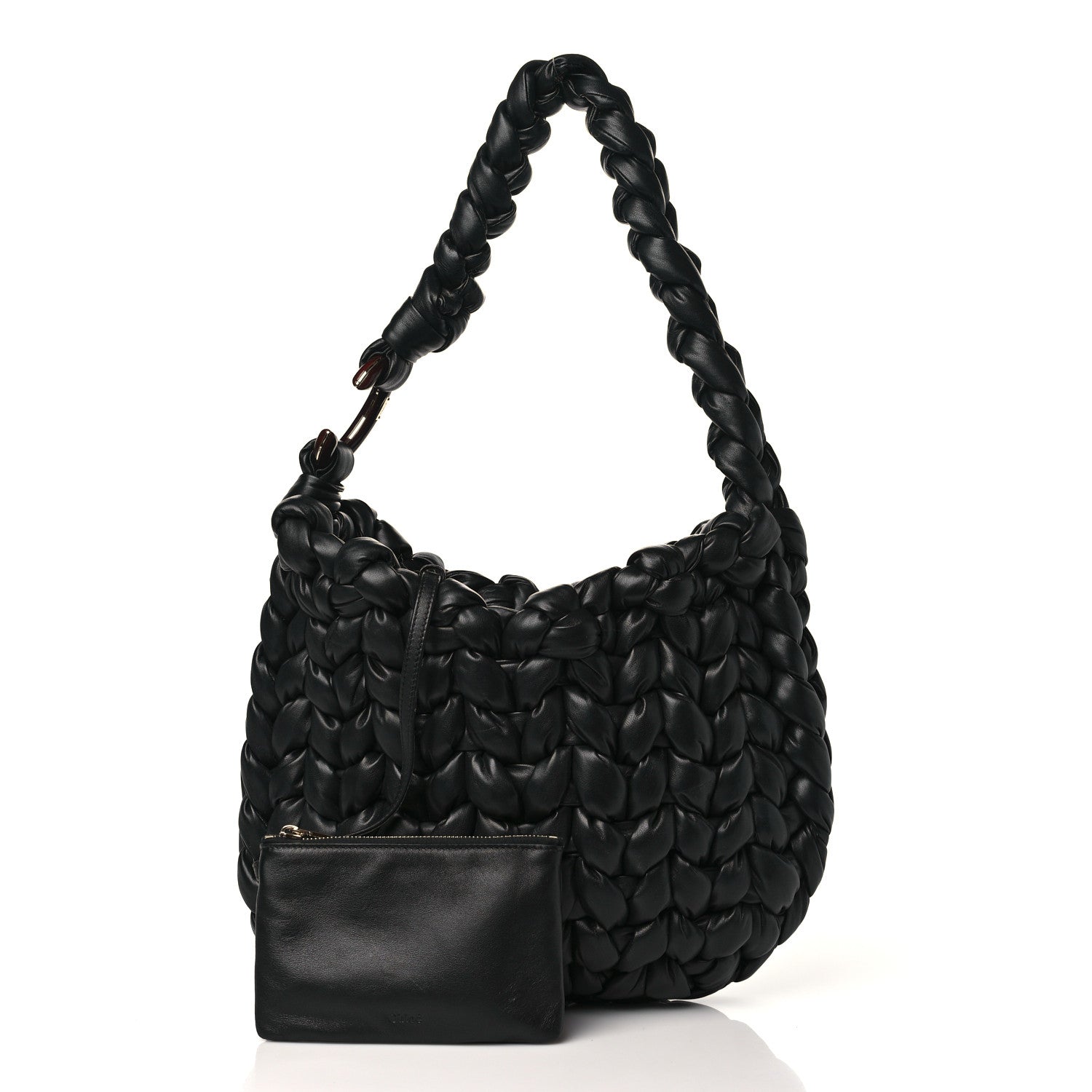 Chloe Lambskin Woven Wooden C Shoulder Bag Black 3 of 10