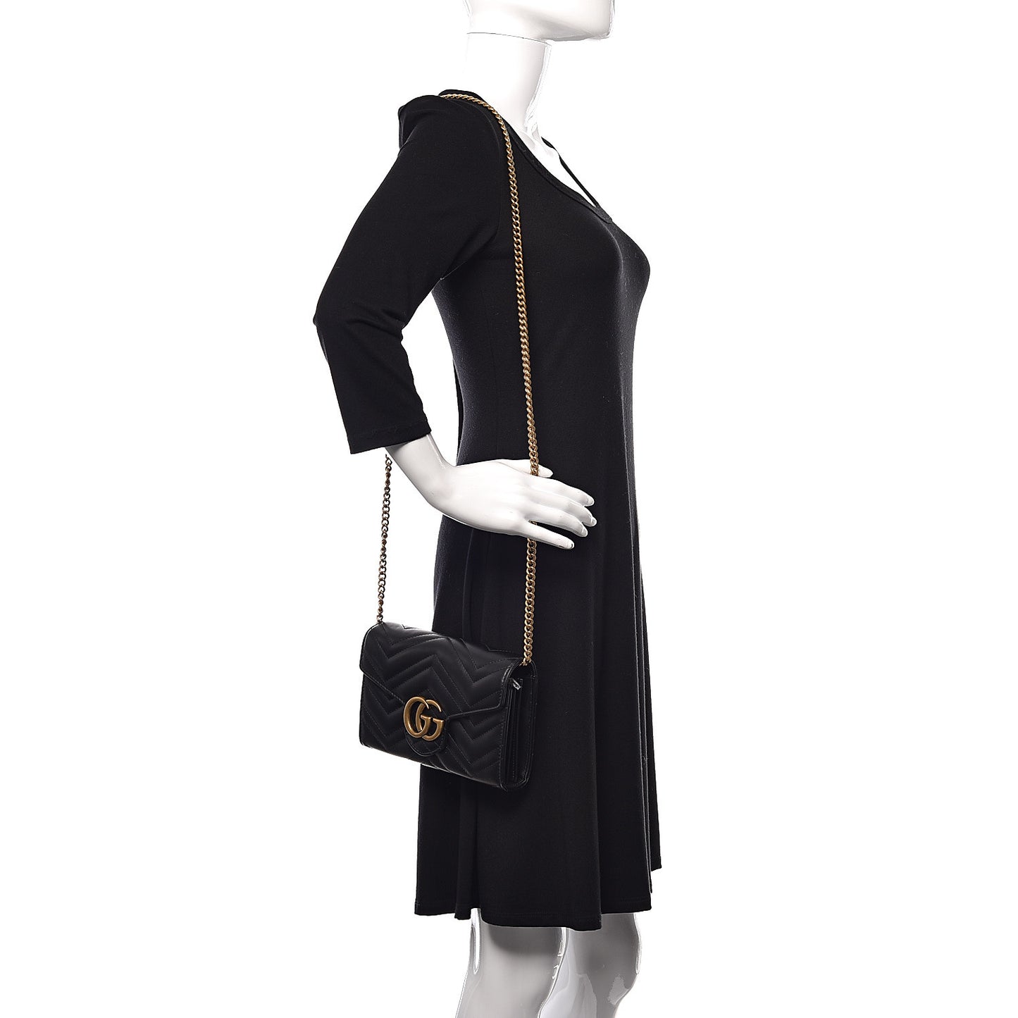 Calfskin Matelasse GG Marmont Chain Wallet Black