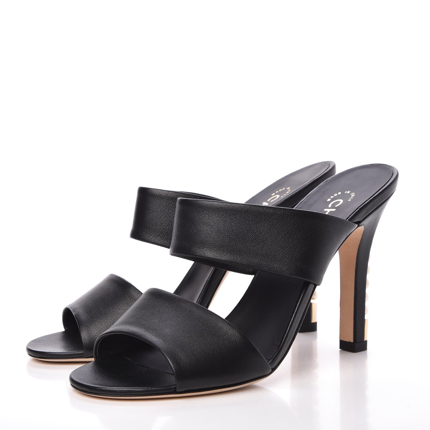 Chanel Lambskin Open Toe Pearl Sandal Heels 39.5 Black 3 of 10