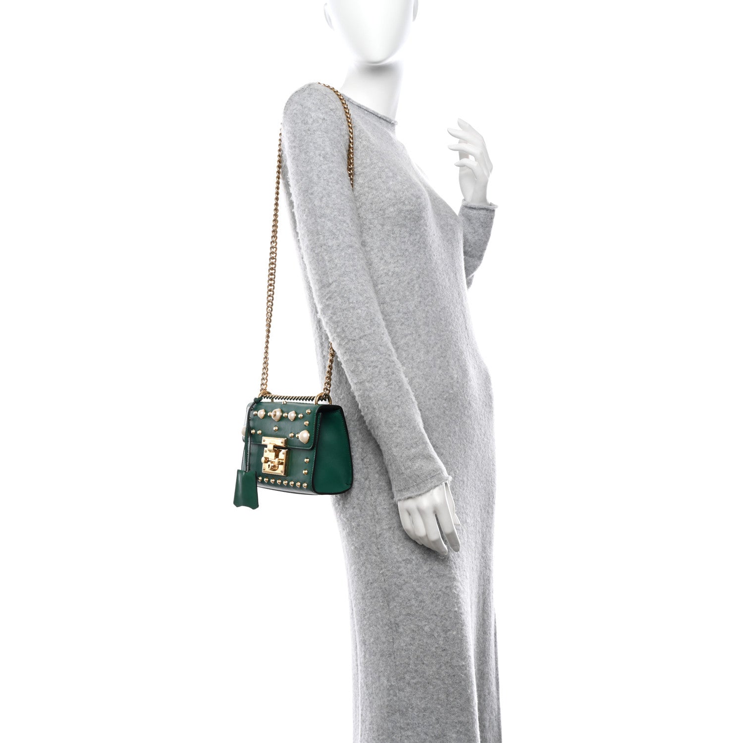 Gucci Calfskin Studded Small Padlock Shoulder Bag Emerald 2 of 14