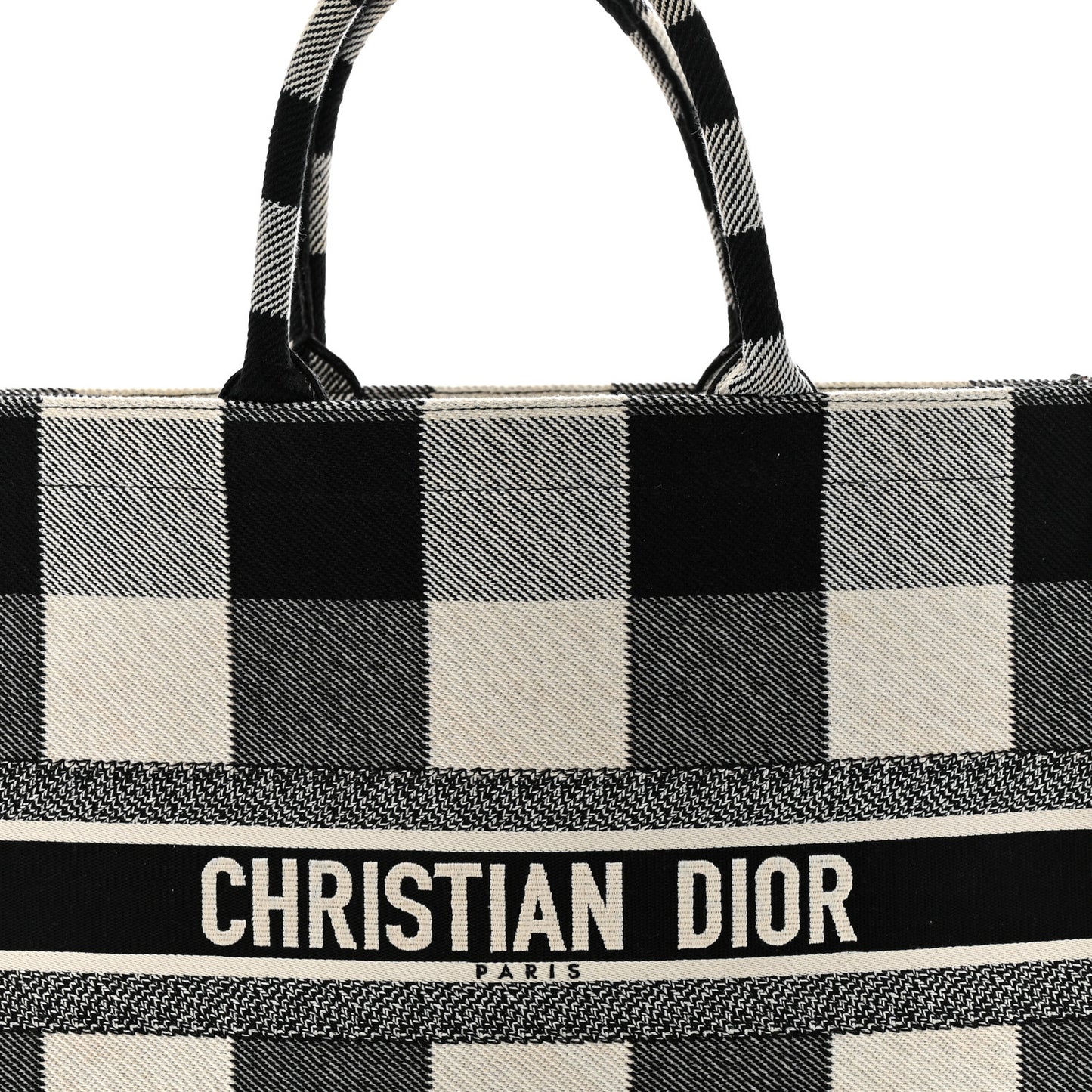 Canvas Embroidered Checkered Book Tote Black White