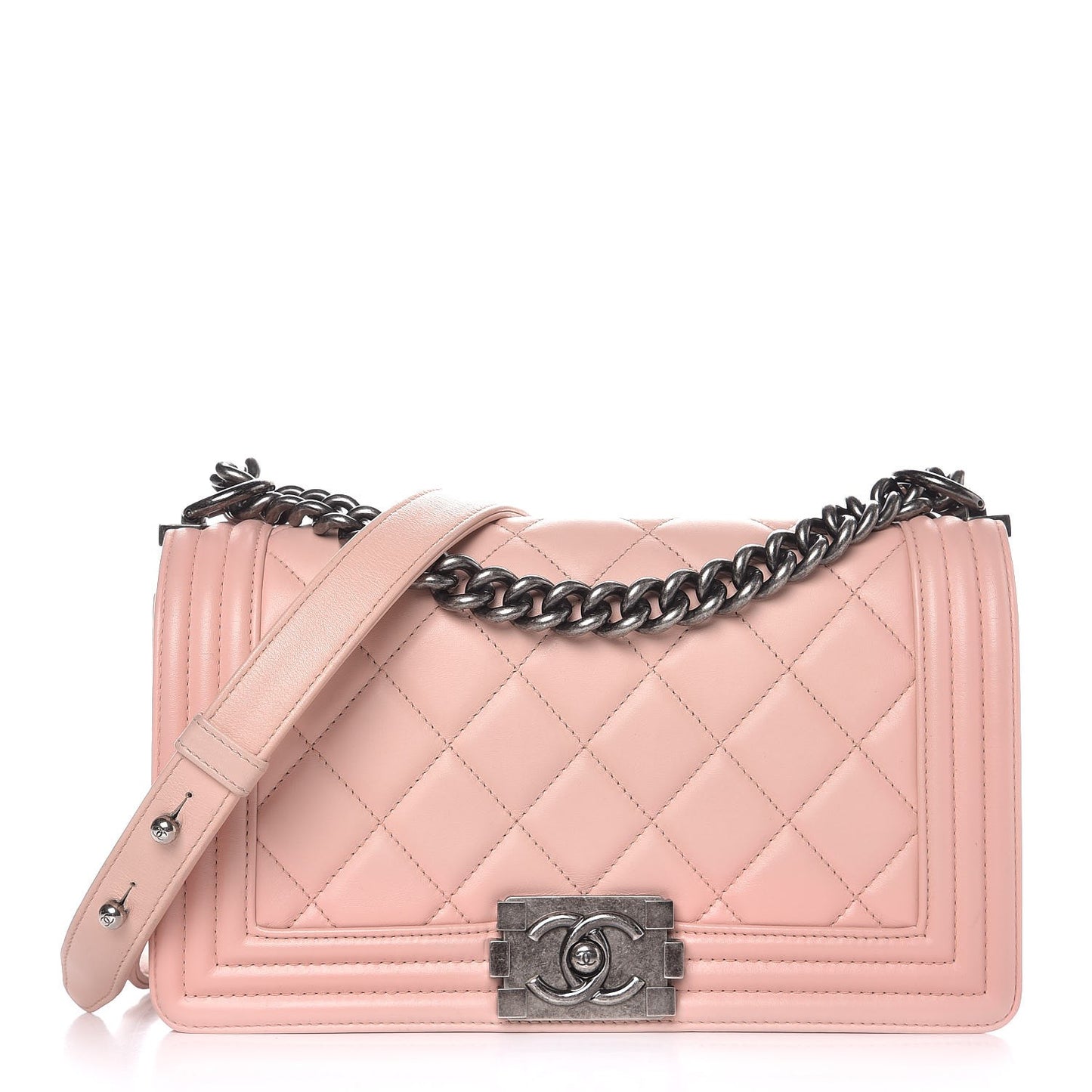 Calfskin Quilted Medium Boy Flap Light Pink