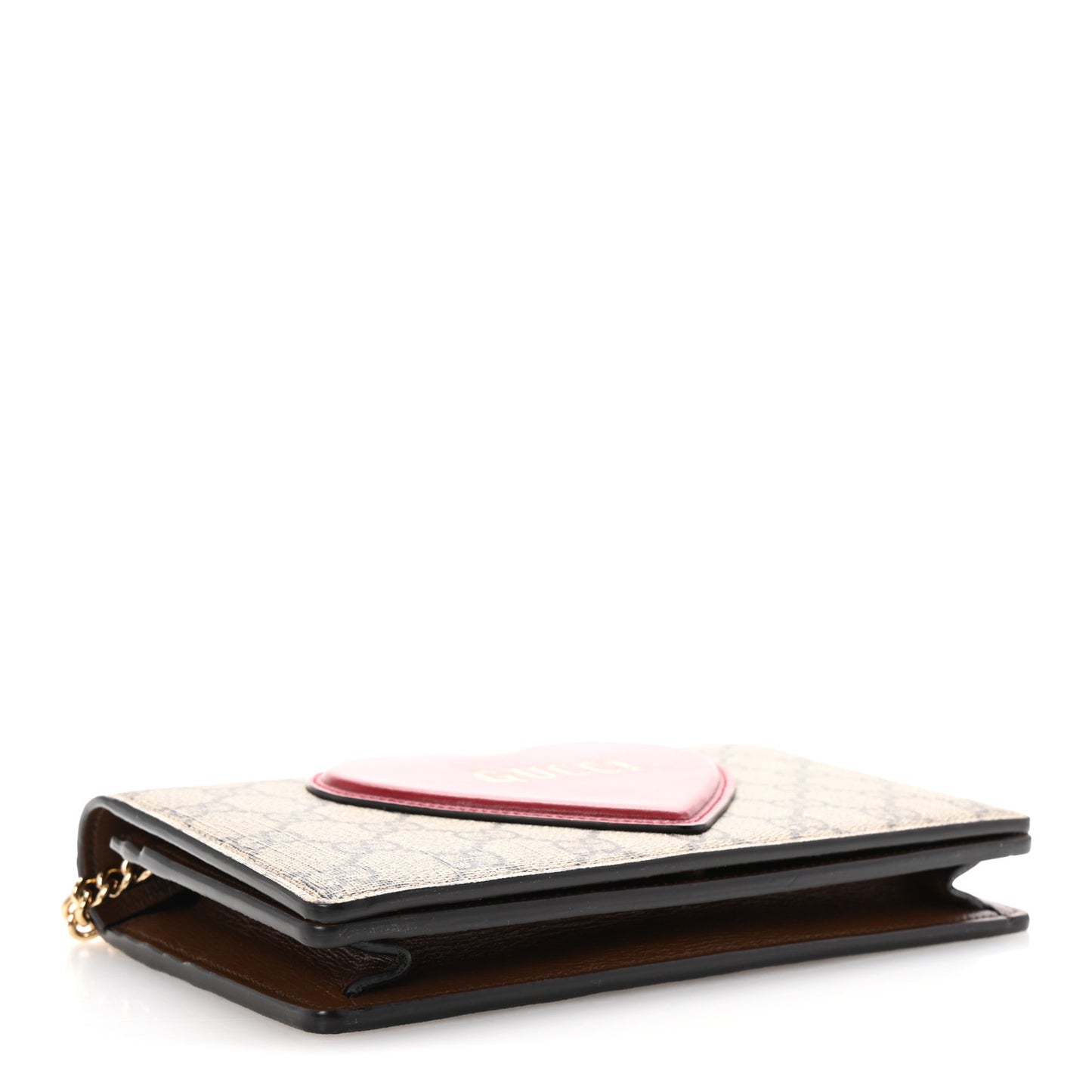 GG Supreme Monogram Script Logo Heart Wallet on Chain Beige Brown