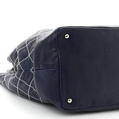 Chanel Lambskin Contrast Stitch Large Drawstring Tote Navy 9 of 12