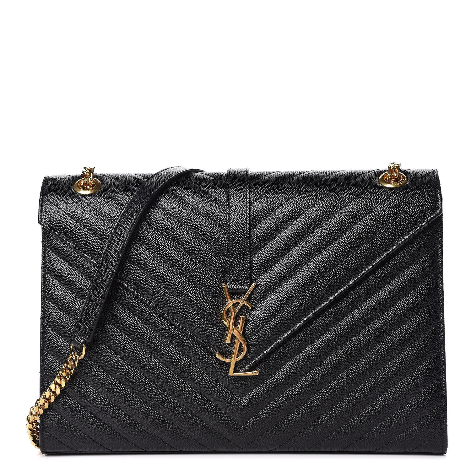 Saint Laurent Grain De Poudre Matelasse Chevron Large Monogram Satchel Black 1 of 9