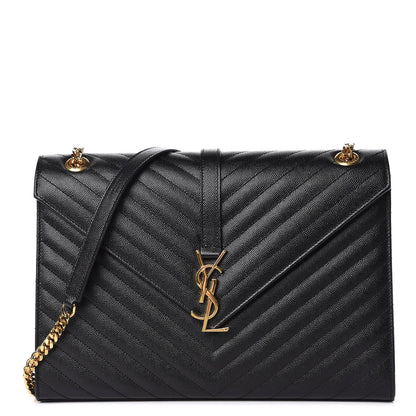 Saint Laurent Grain De Poudre Matelasse Chevron Large Monogram Satchel Black 1 of 9