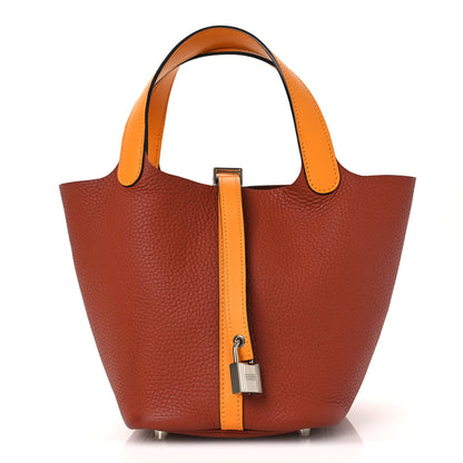Hermes Taurillon Clemence Swift Picotin 18 PM Cuivre Jaune D'or 1 of 15