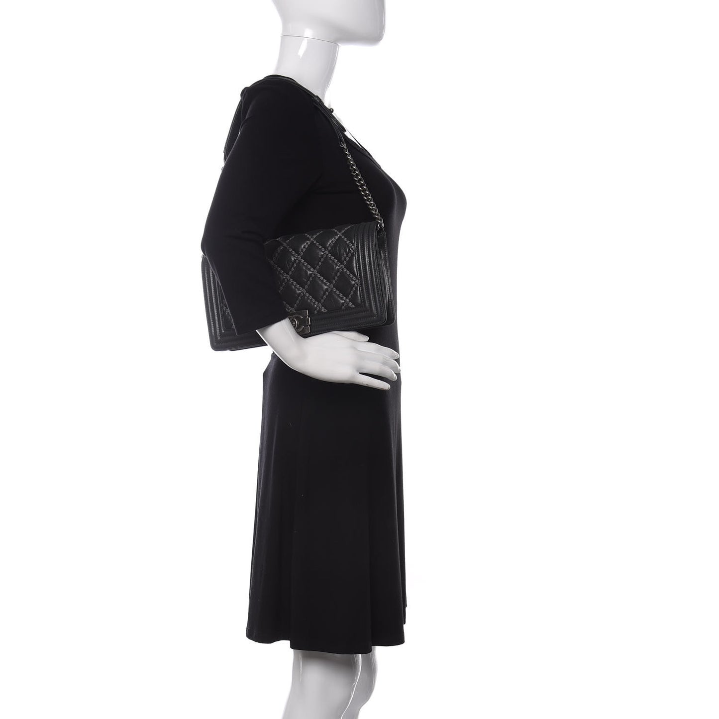 Iridescent Calfskin Embellished Double Stitch Boy Flap Black