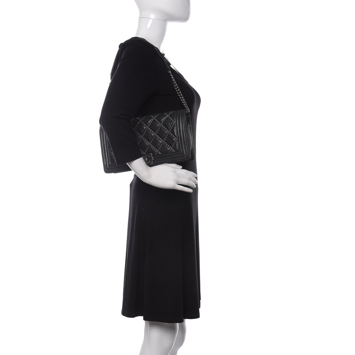 Chanel Iridescent Calfskin Embellished Double Stitch Boy Flap Black 2 of 10