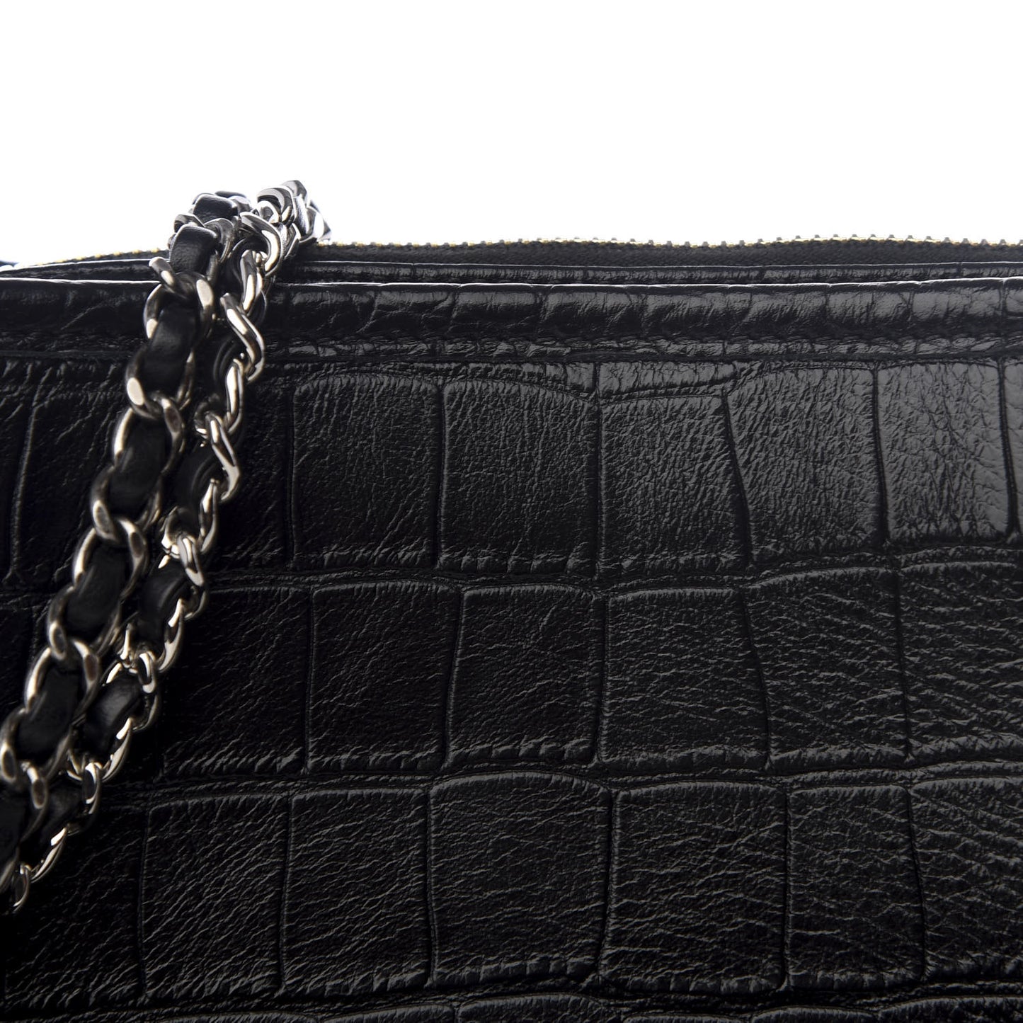 Calfskin Crocodile Embossed Small Gabrielle Cocodile Hobo Black