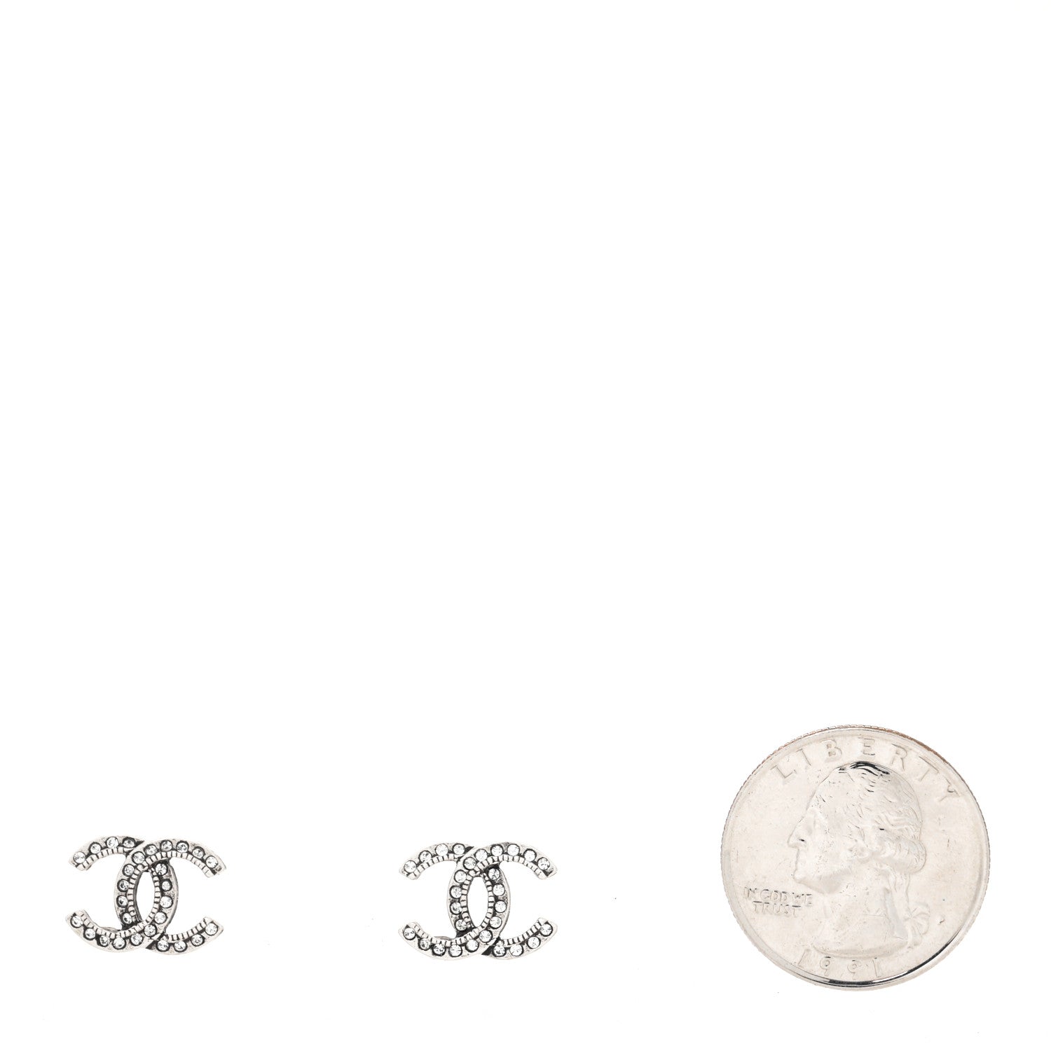Chanel Crystal Royal Flush CC Stud Earrings Silver 2 of 4