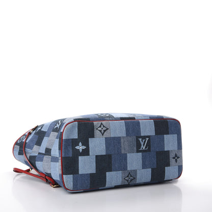 Louis Vuitton Denim Damier Monogram Patchwork Neverfull Blue Rouge 4 of 12