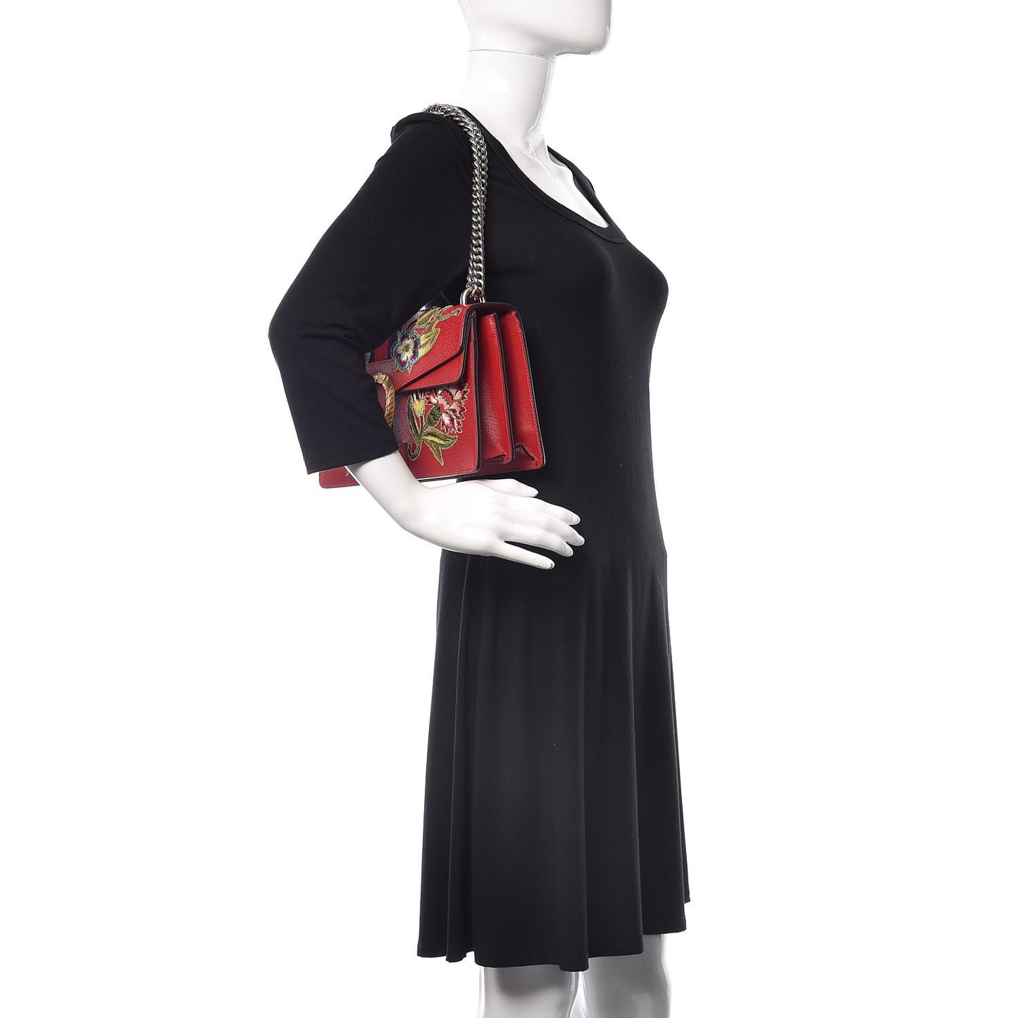 Calfskin Web Floral Embroidered Small Dionysus Shoulder Bag Hibiscus Red
