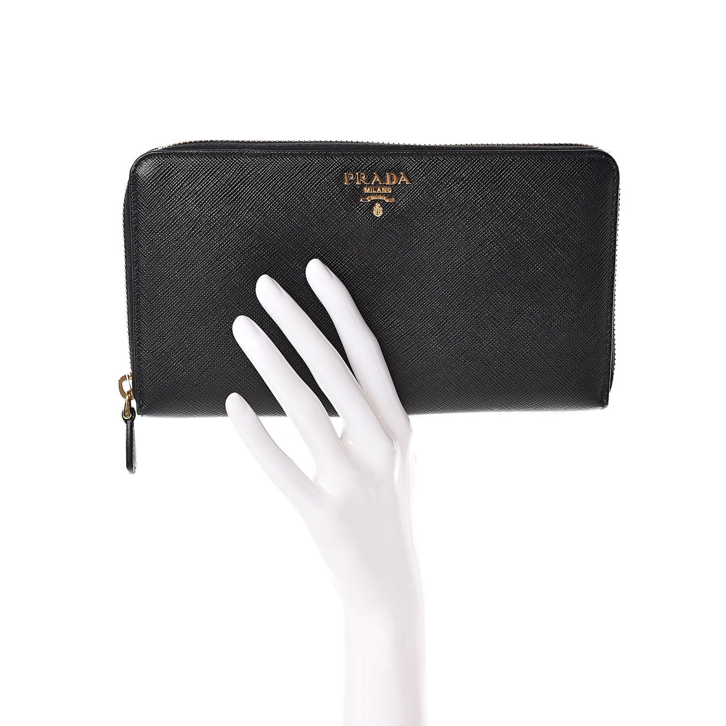 Saffiano Metal Large Zip Around Travel Wallet Black