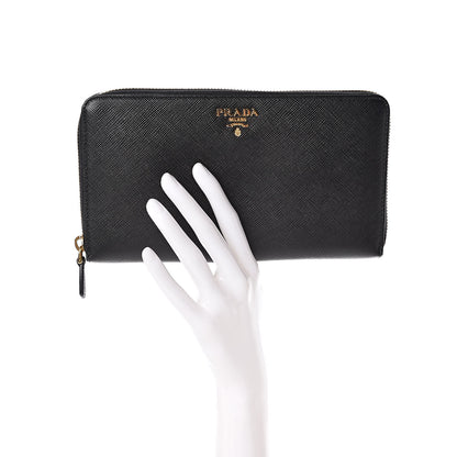 Prada Saffiano Metal Large Zip Around Travel Wallet Black 2 of 8
