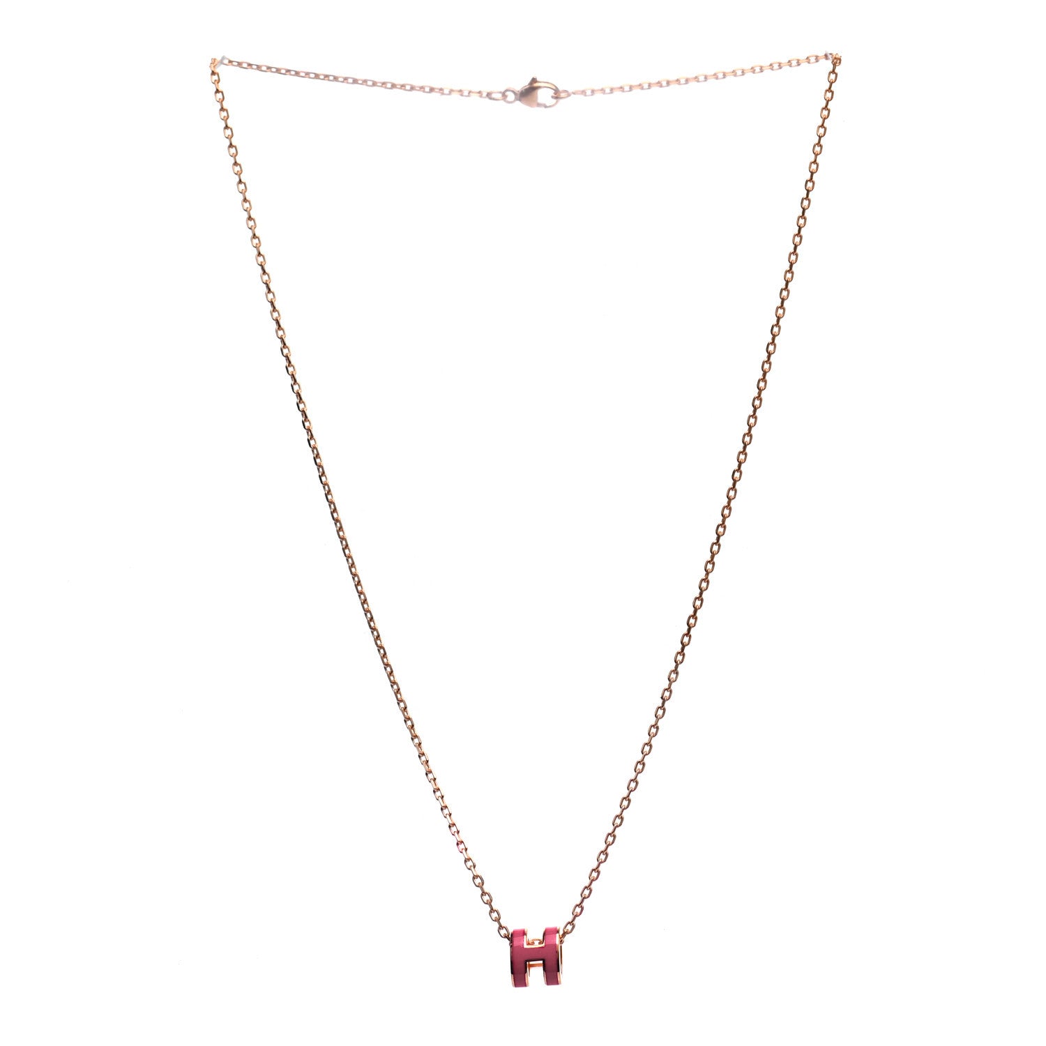 Hermes Lacquered Rose Gold Mini Pop H Pendant Necklace Rose Azalee 1 of 5