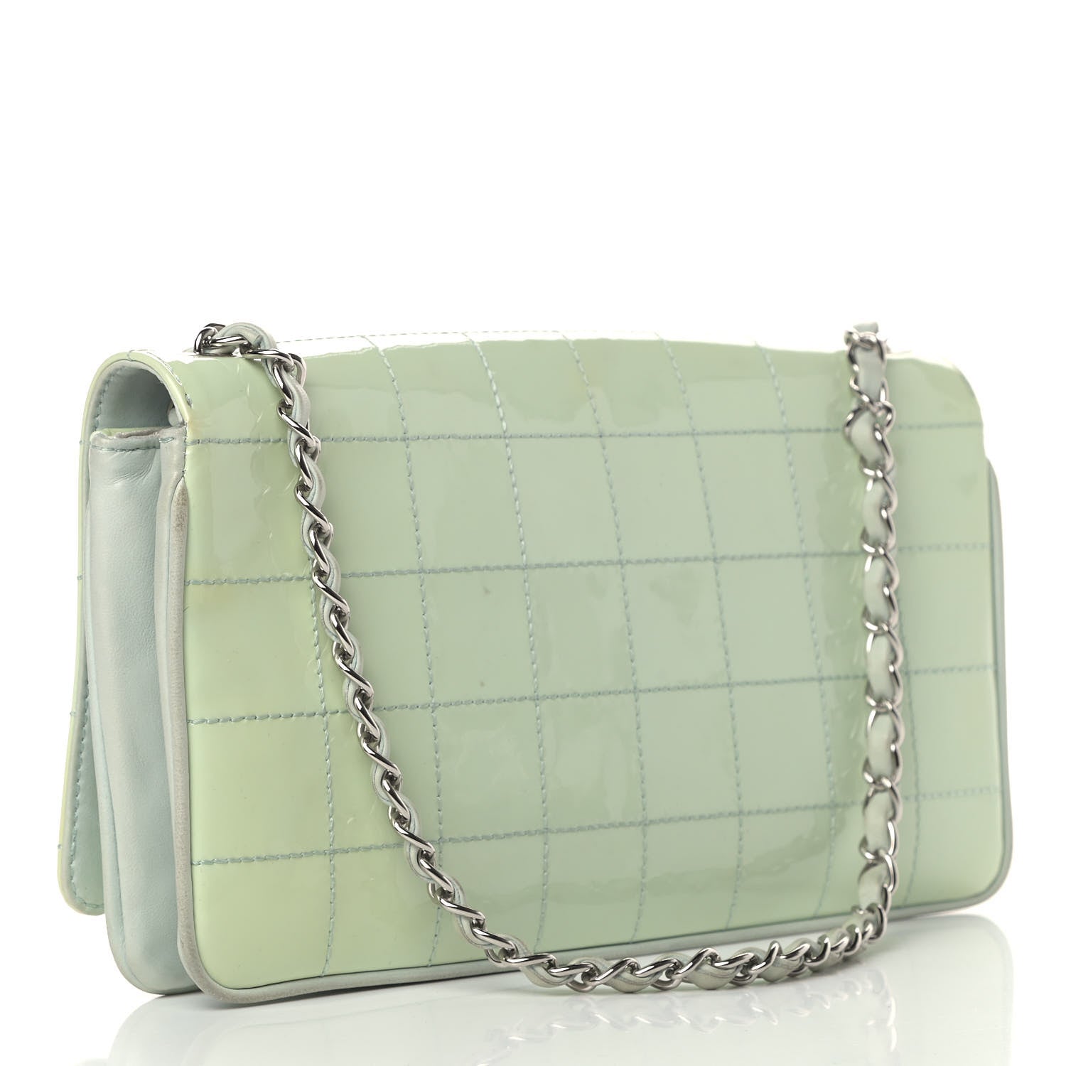 Chanel Patent Square Stitched CC Flap Clutch Green 2 of 5