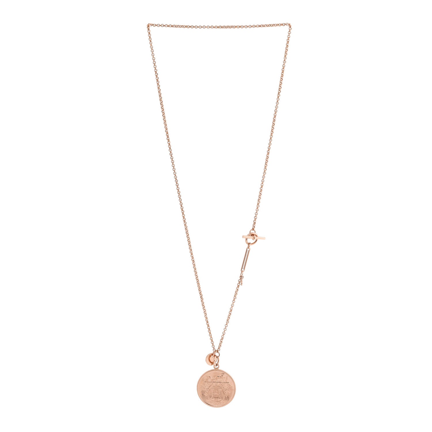 Hermes 18K Rose Gold Diamond MM Ex-Libris Pendant Necklace 3 of 6