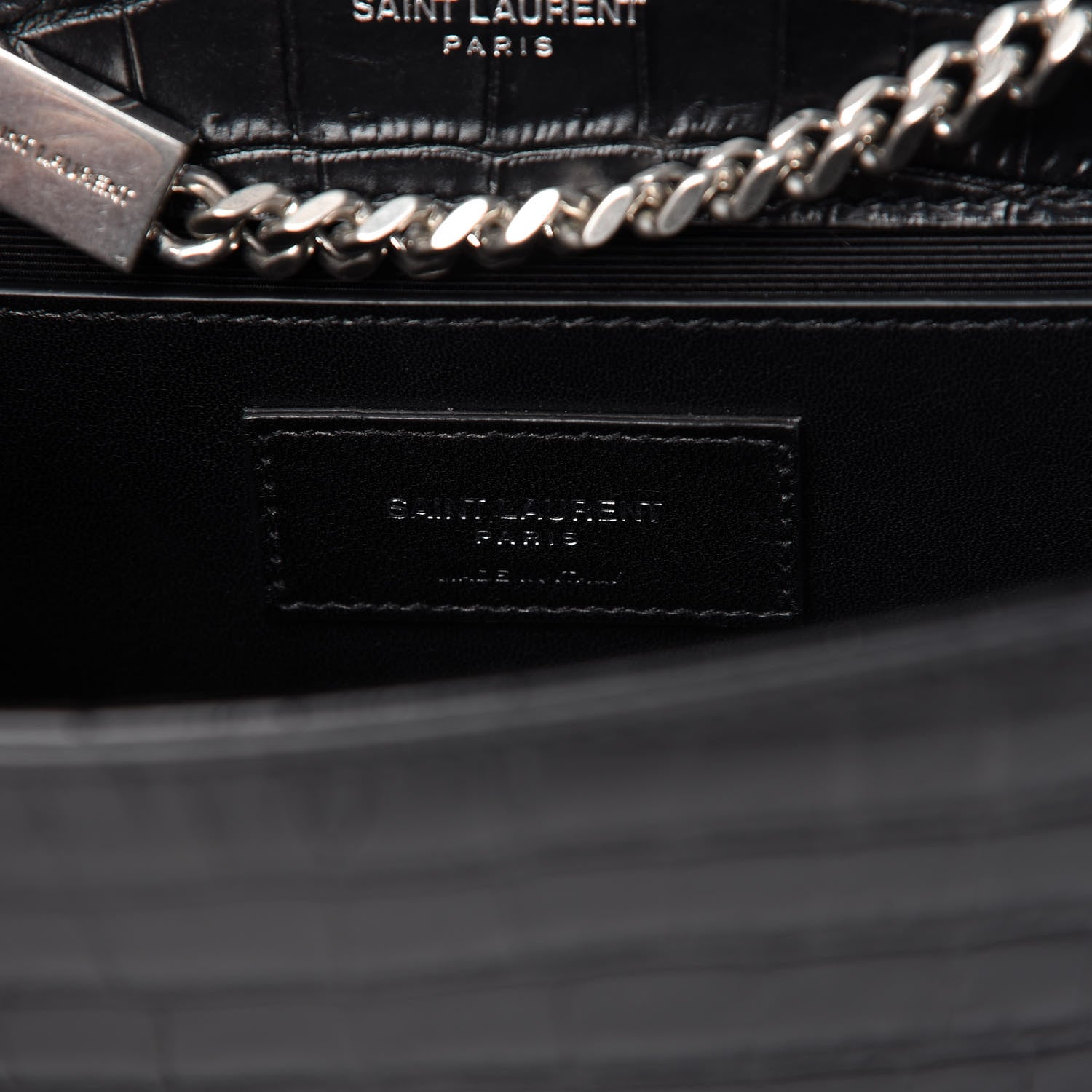 Saint Laurent Calfskin Crocodile Embossed Small Classic Monogram Kate Tassel Satchel Black 8 of 9