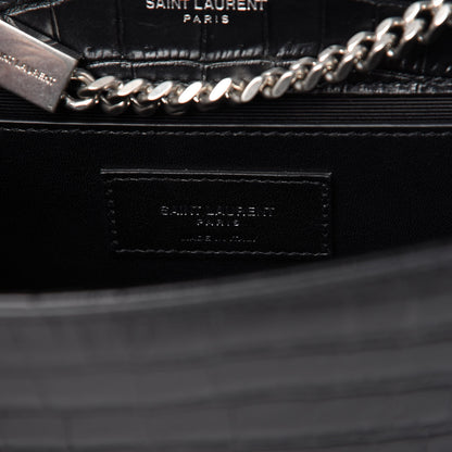 Saint Laurent Calfskin Crocodile Embossed Small Classic Monogram Kate Tassel Satchel Black 8 of 9