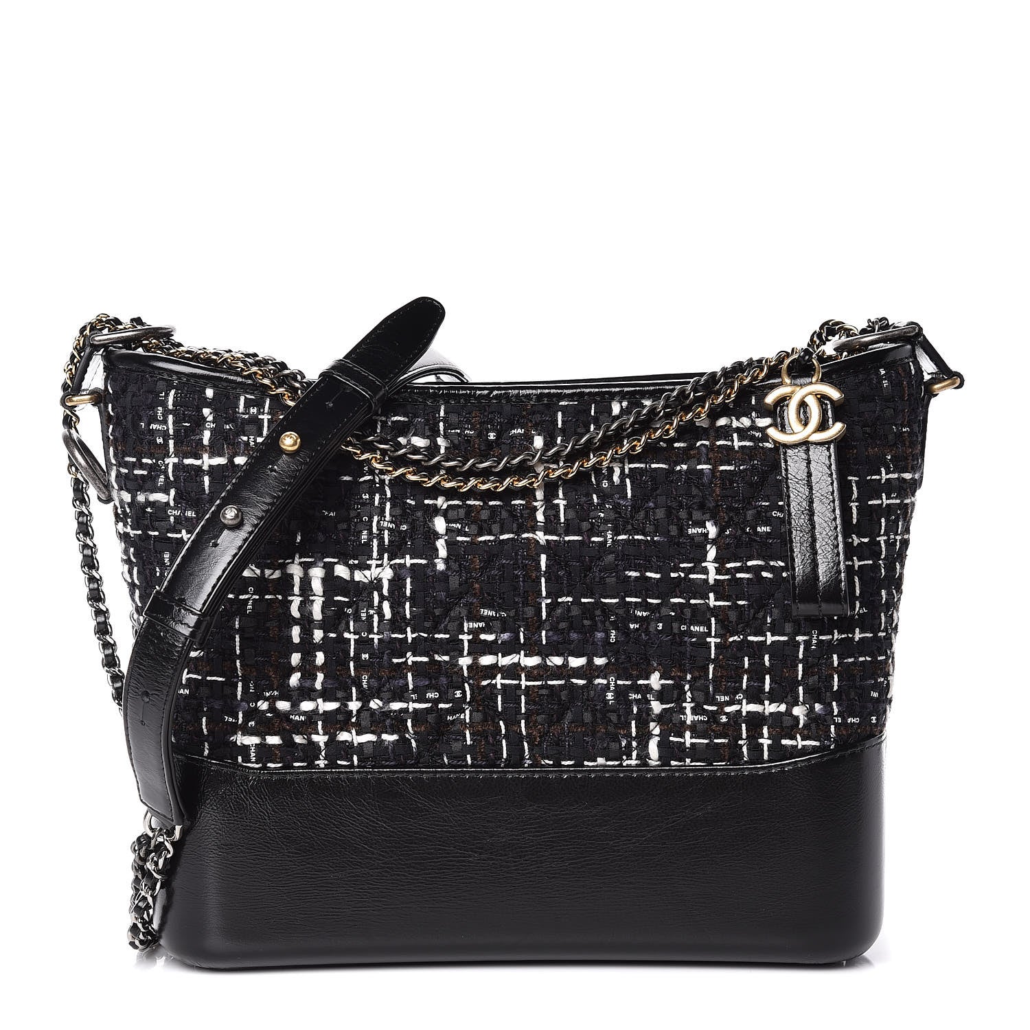 Chanel Tweed Calfskin Quilted Medium Gabrielle Hobo Black White 1 of 13