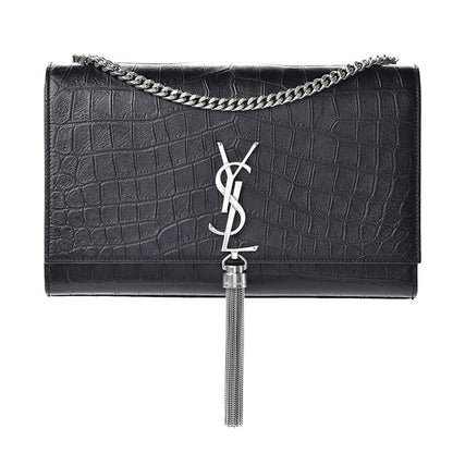 Saint Laurent Calfskin Crocodile Embossed Medium Classic Monogram Kate Tassel Satchel Black 1 of 10