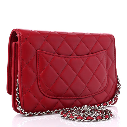 Chanel Lambskin Quilted Wallet On Chain WOC Red 3 of 11