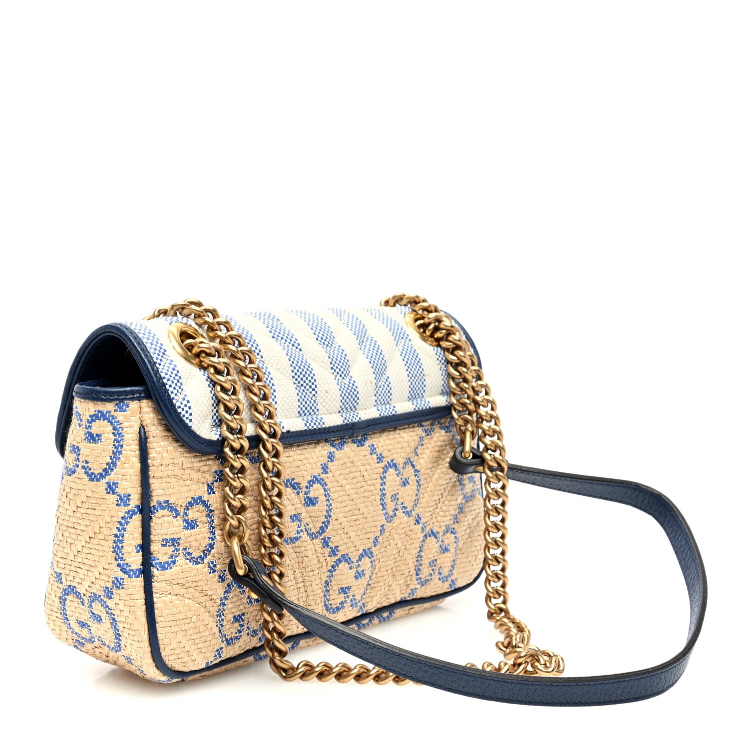 Gucci Raffia GG Monogram Matelasse Small GG Marmont Shoulder Bag Natural Royale Off White 3 of 9
