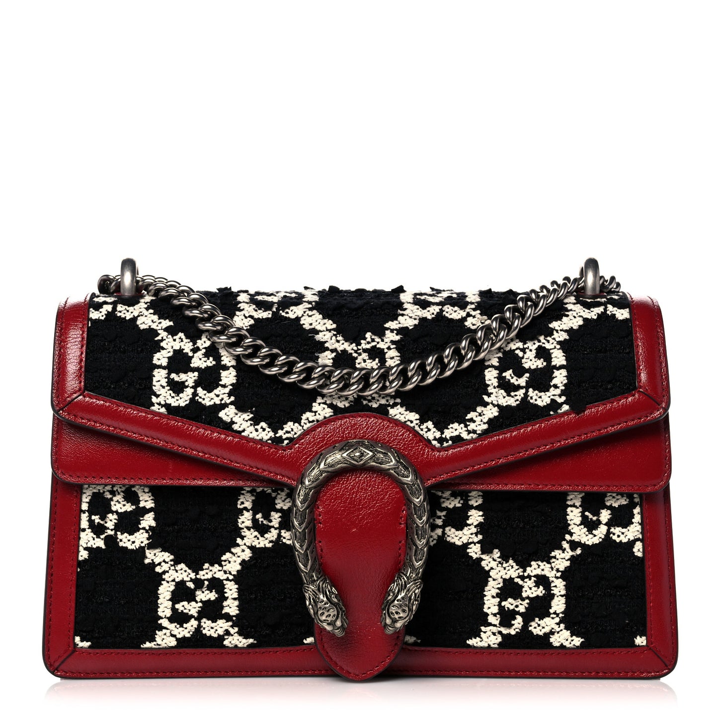 Tweed GG Monogram Small Dionysus Shoulder Bag Black White Romantic Cherry