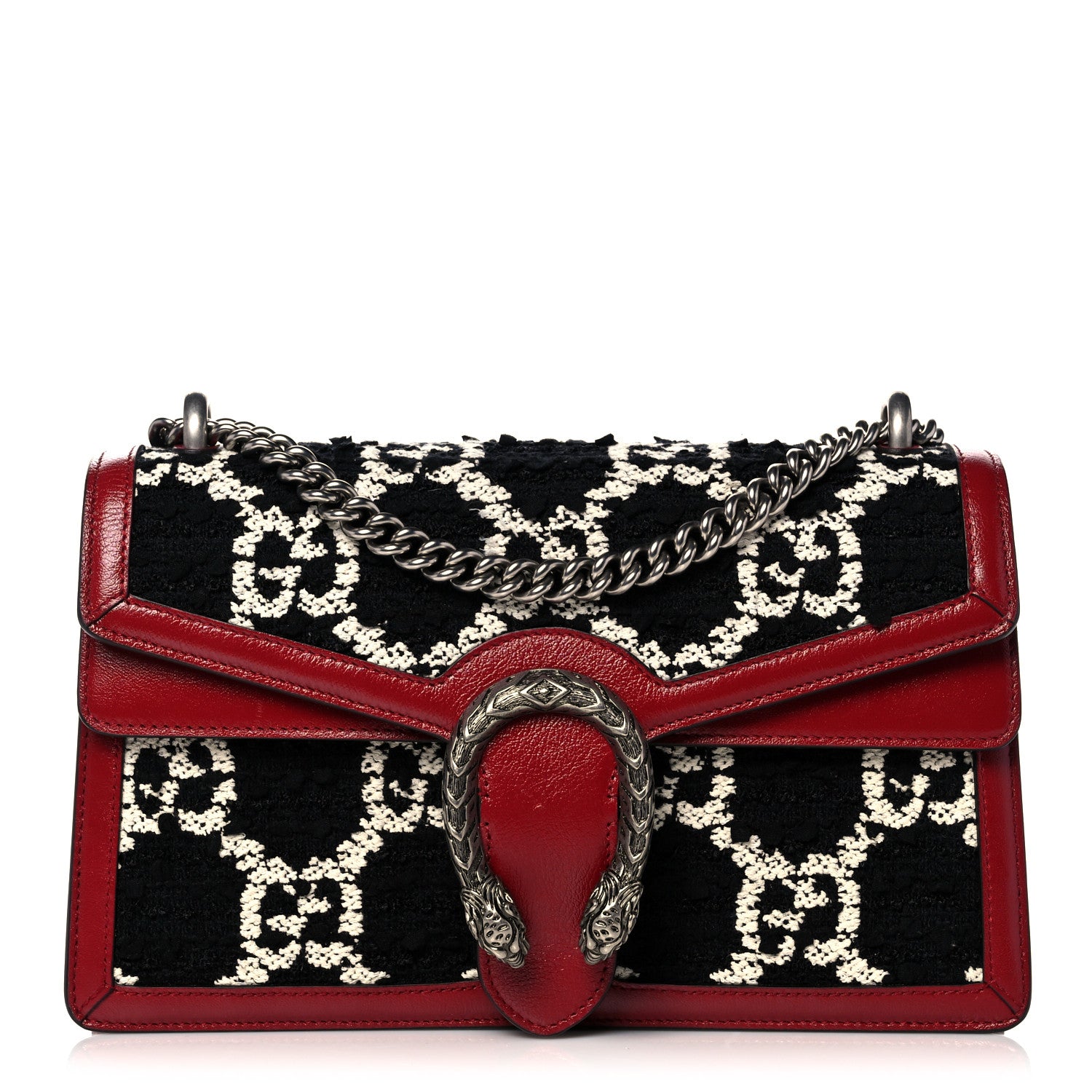 Gucci Tweed GG Monogram Small Dionysus Shoulder Bag Black White Romantic Cherry 1 of 15