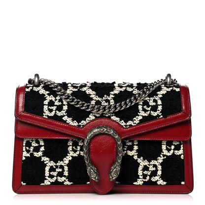 Gucci Tweed GG Monogram Small Dionysus Shoulder Bag Black White Romantic Cherry 1 of 15