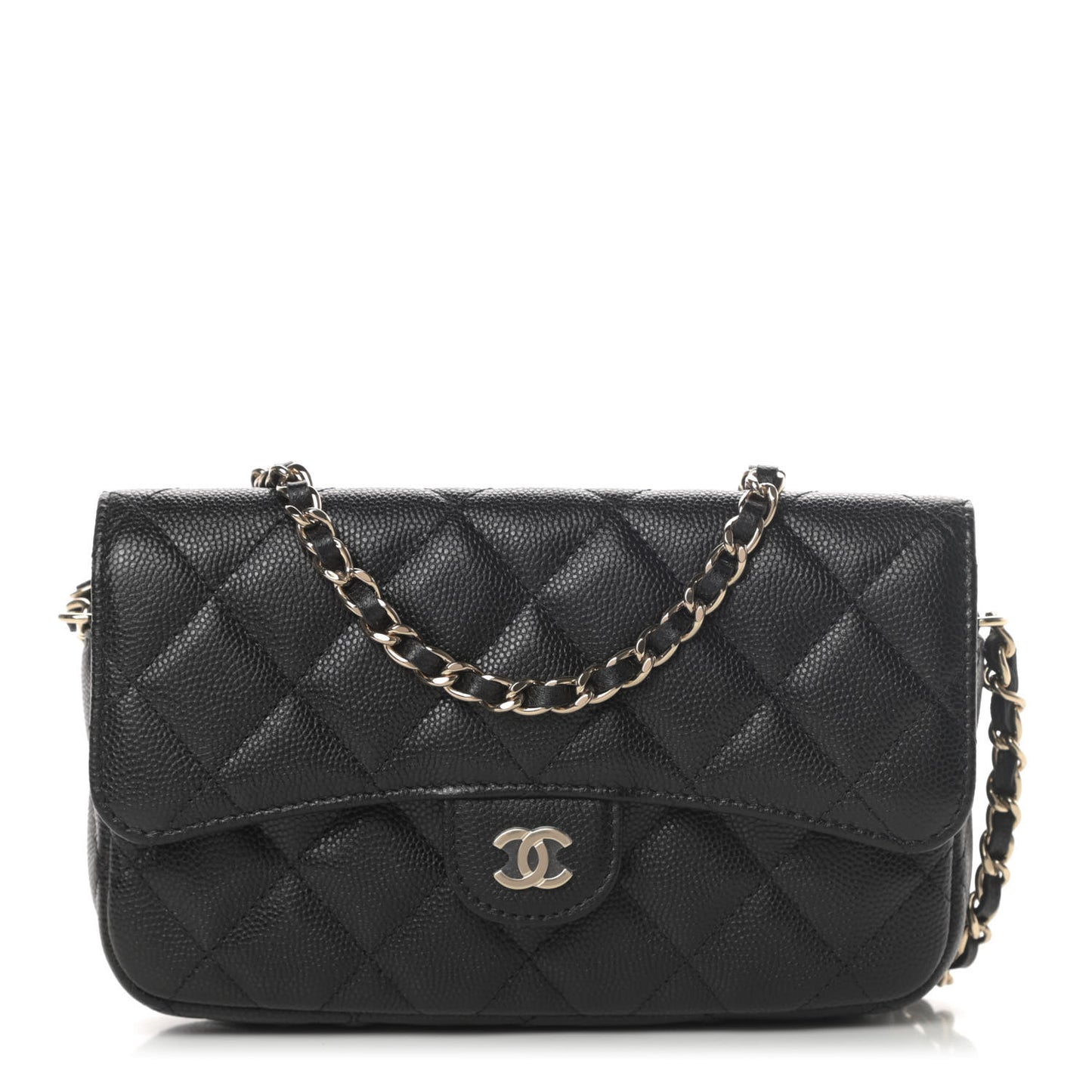 Caviar Quilted Flap Phone Holder With Chain Black