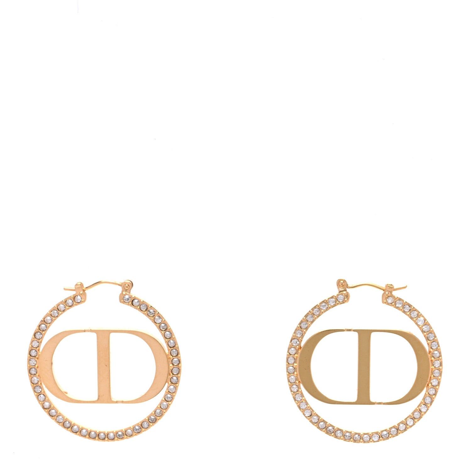 Christian Dior Crystal CD 30 Montaigne Hoop Earrings Gold 1 of 5