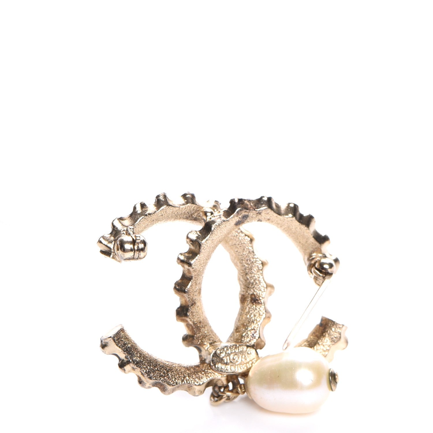 Chanel Crystal Pearl Drop CC Brooch Gold 3 of 4