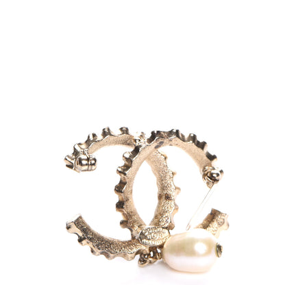Chanel Crystal Pearl Drop CC Brooch Gold 3 of 4