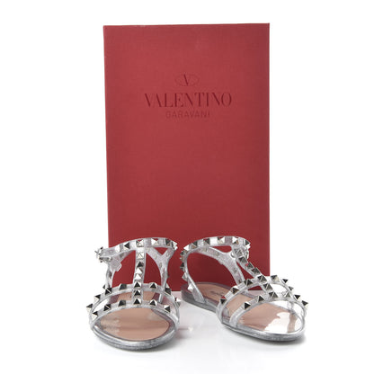 Valentino Garavani PVC Jelly Glitter Rockstud Caged Sandals 36 SIlver 9 of 9