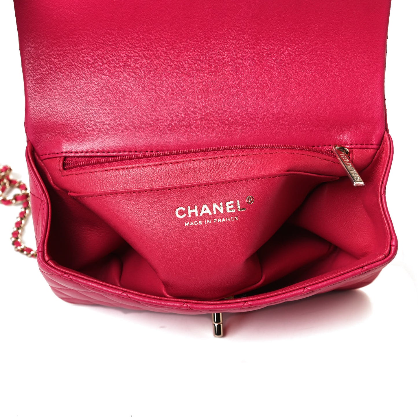 Lambskin Quilted Mini Top Handle Rectangular Flap Dark Pink
