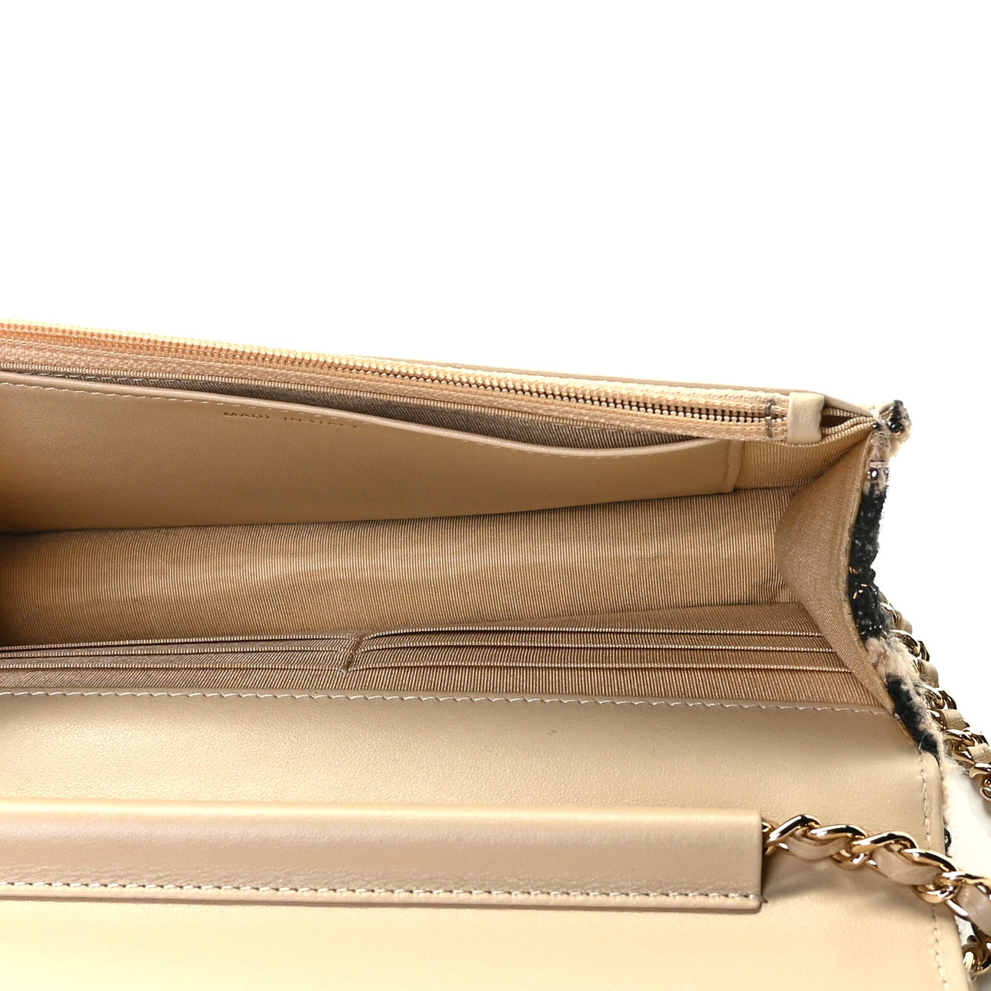 Tweed Shearling Quilted Chanel Wallet On Chain WOC and Coin Purse Beige Black