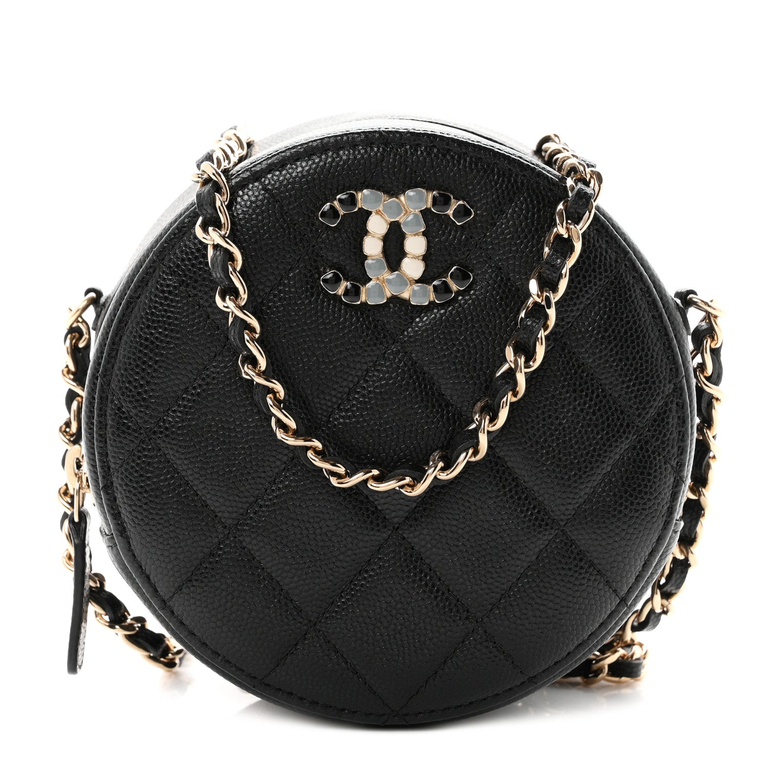 Chanel Caviar Quilted Gripoix CC Round Clutch With Chain Black 1 of 10