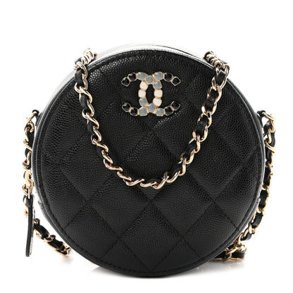 Chanel Caviar Quilted Gripoix CC Round Clutch With Chain Black 1 of 10