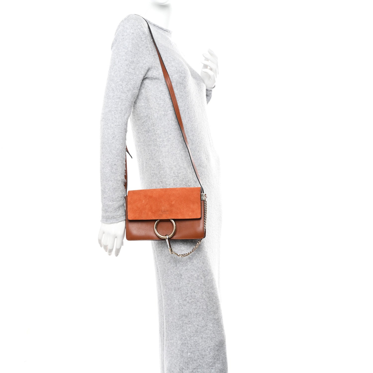 Chloe Suede Calfskin Small Faye Shoulder Bag Tobacco 2 of 12