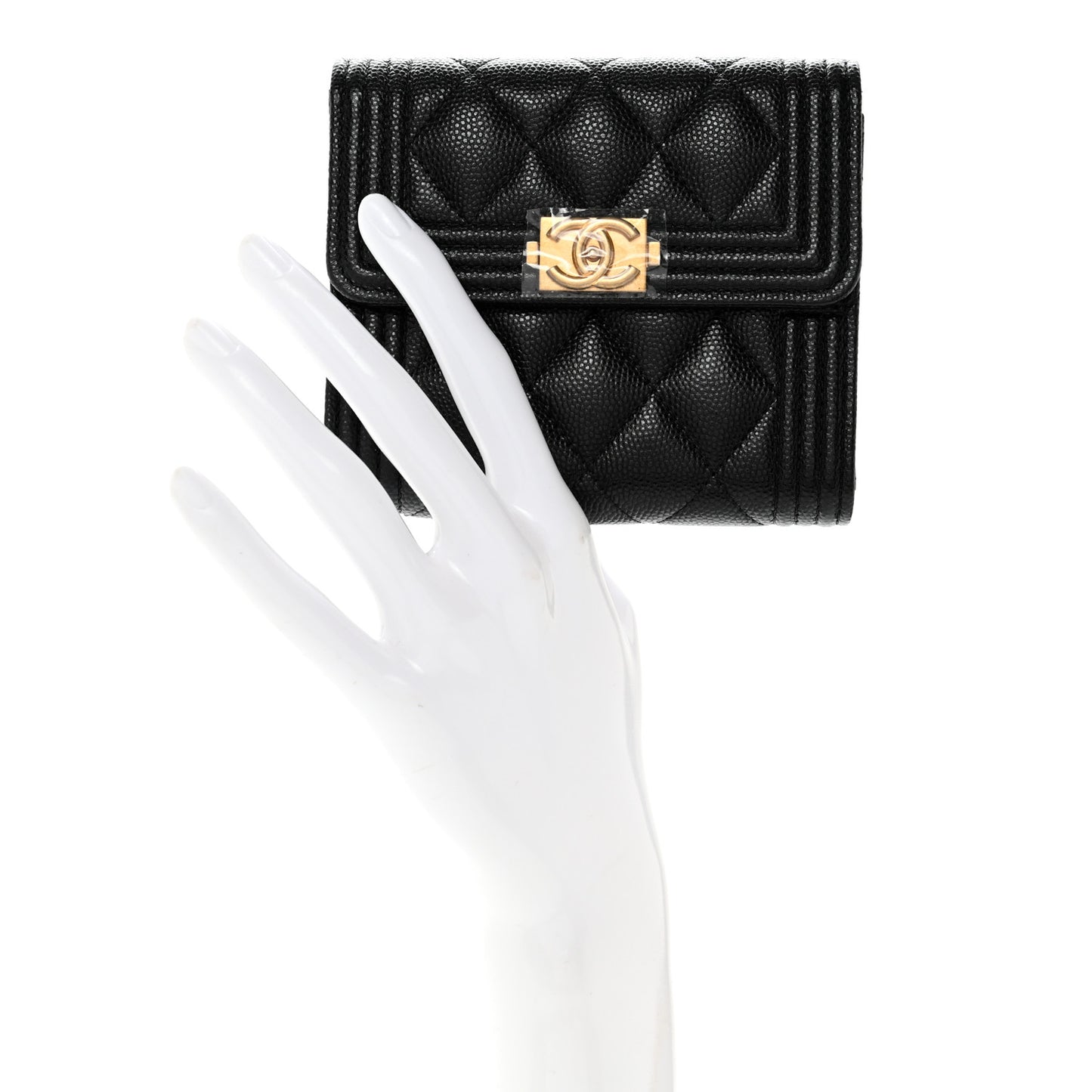 Caviar Quilted Compact Boy Wallet Black