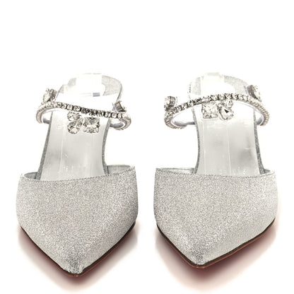 Christian Louboutin Calfskin Glitter Crystal Planet Queen 70 Mules 37 Silver 2 of 8